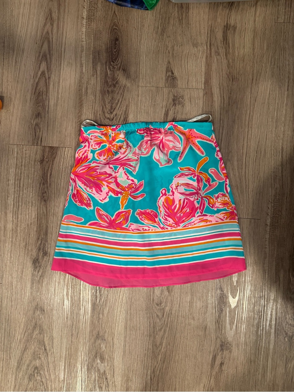 Lilly Pulitzer XS Tropical Floral Border Print A-Line Skirt Pink Turquoise - Picture 6 of 8